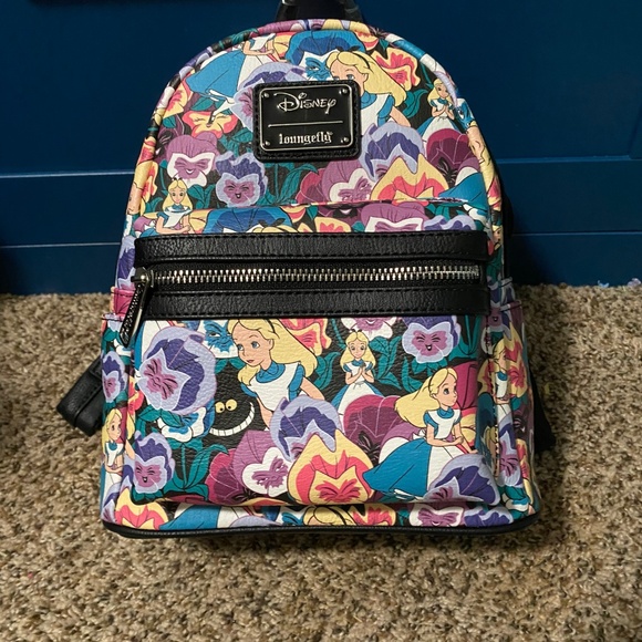 Loungefly Alice Flower AOP Cheshire smile backpack NWT - Picture 1 of 5